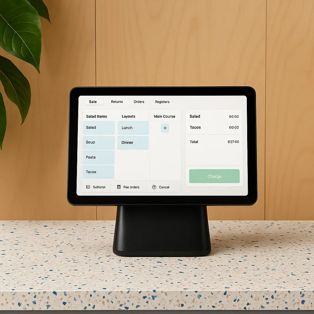 Comercio con tablet en el mostrador